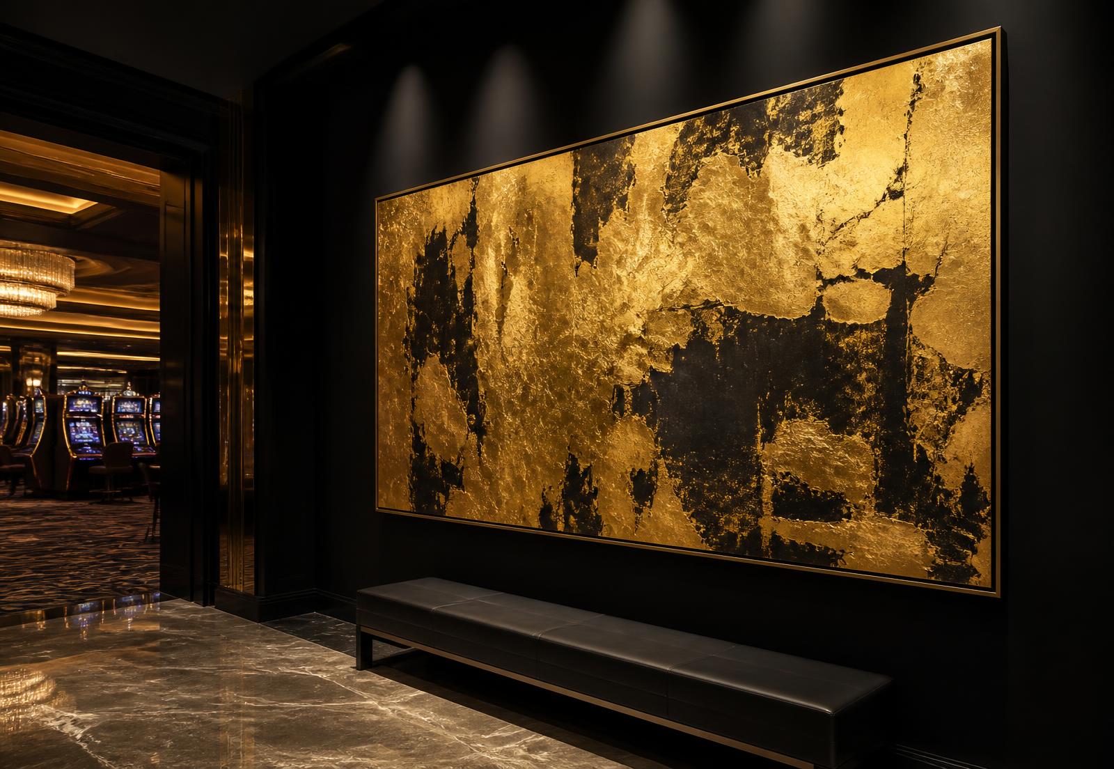 Decorative panelling framing a commissioned artwork